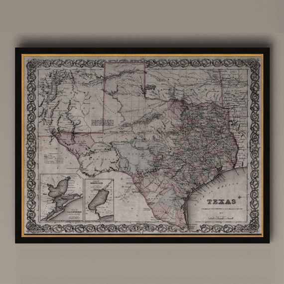 Texas Vintage State Map Art Print, Travel Poster