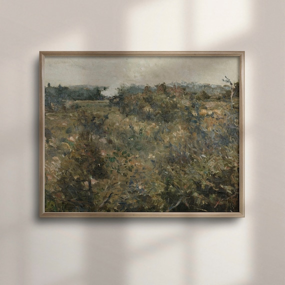 Vintage Meadow Landscape Art Print, Rustic Countryside