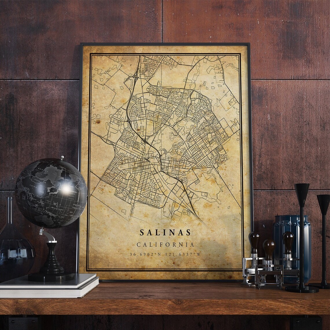 Salinas Vintage Map Poster, California Travel Print