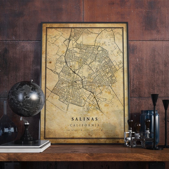 Salinas Vintage Map Poster, California Travel Print