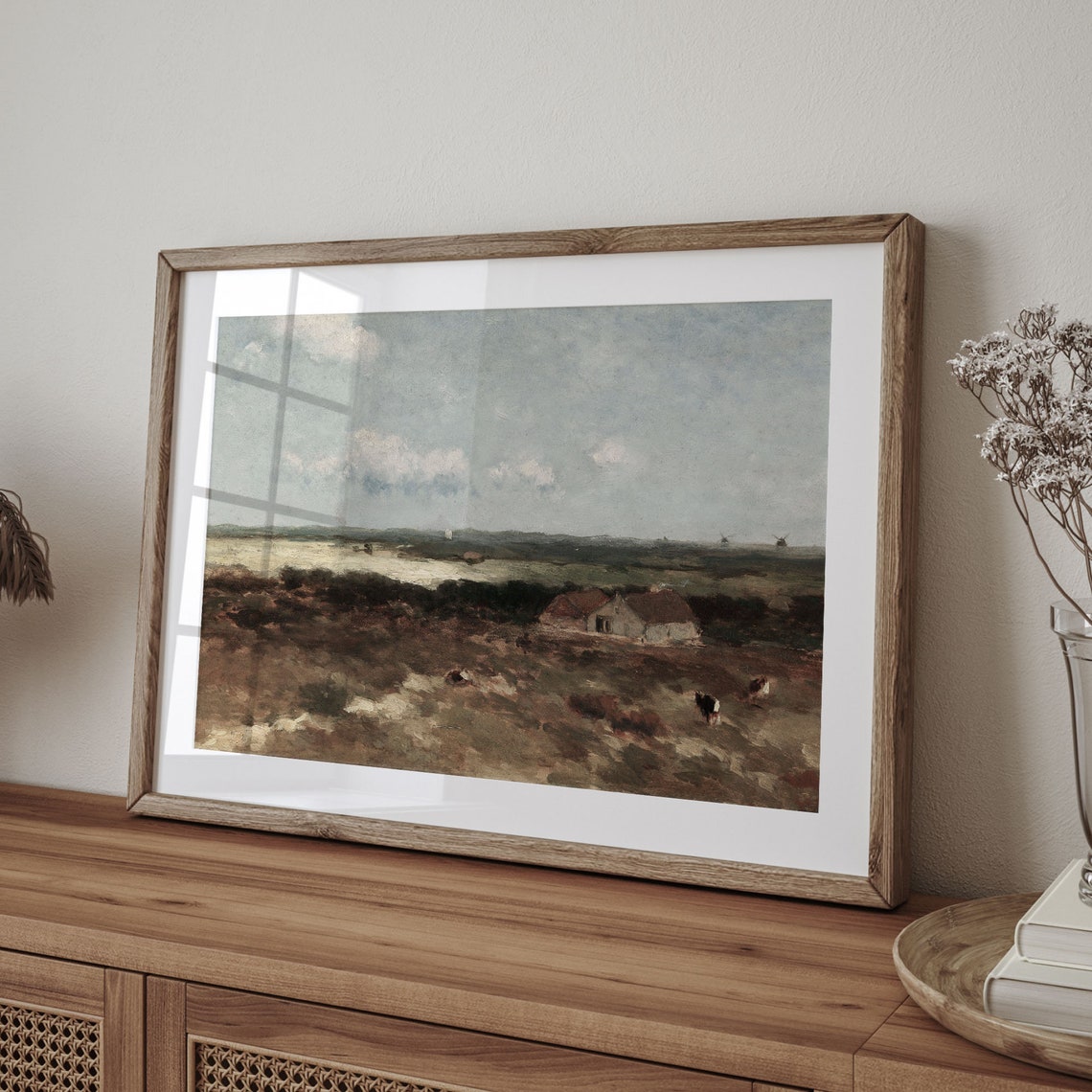 Windswept Dunes Distant Windmills Vintage Farmhouse Painting Poster - Image 4