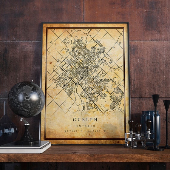Guelph Vintage Map Poster, Ontario Travel Print