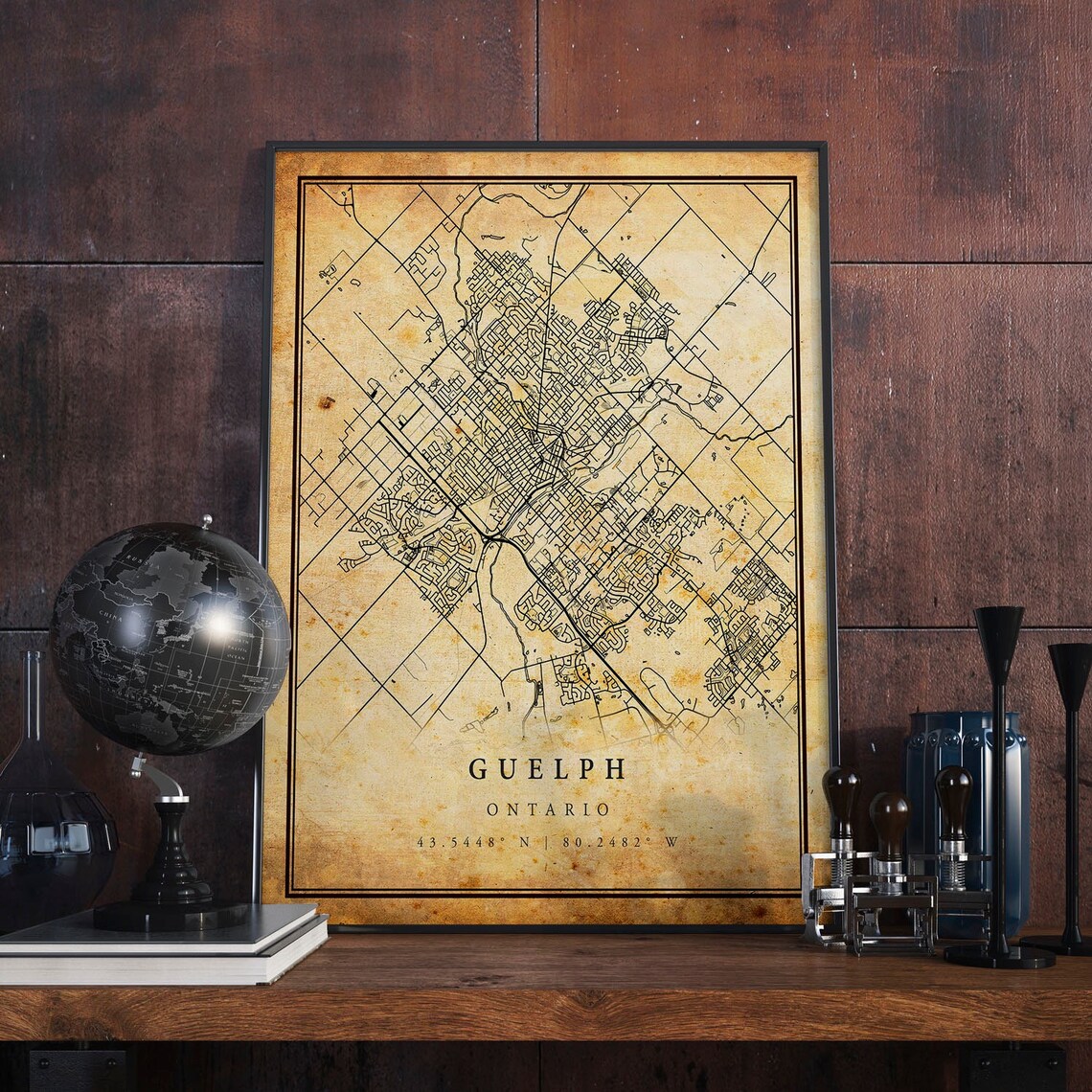 Guelph Vintage Map Poster, Ontario Travel Print