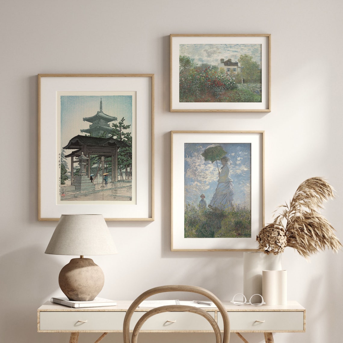 Kawase Hasui Temple Gate and Pagoda in Rain Woodblock Art Poster - Image 2
