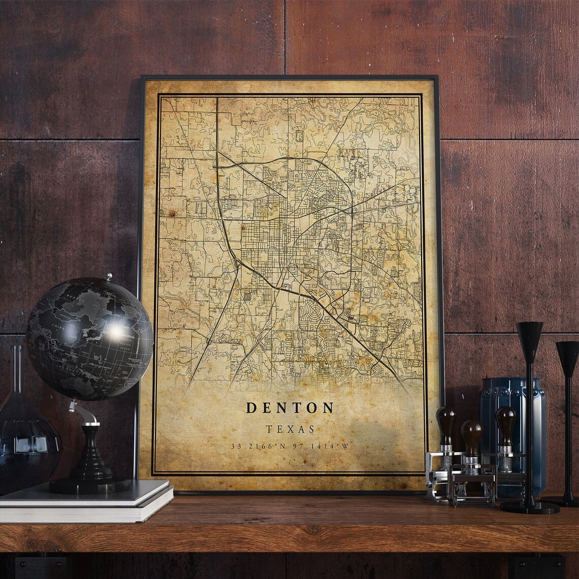 Denton Vintage Map Poster, Rustic Texas Travel Art