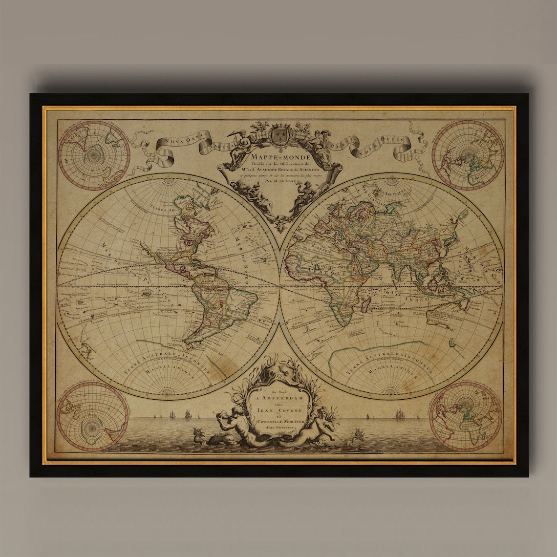 1720 Old World Map, Antique Style Travel Poster