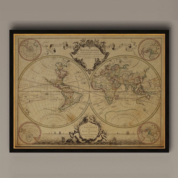 1720 Old World Map, Antique Style Travel Poster
