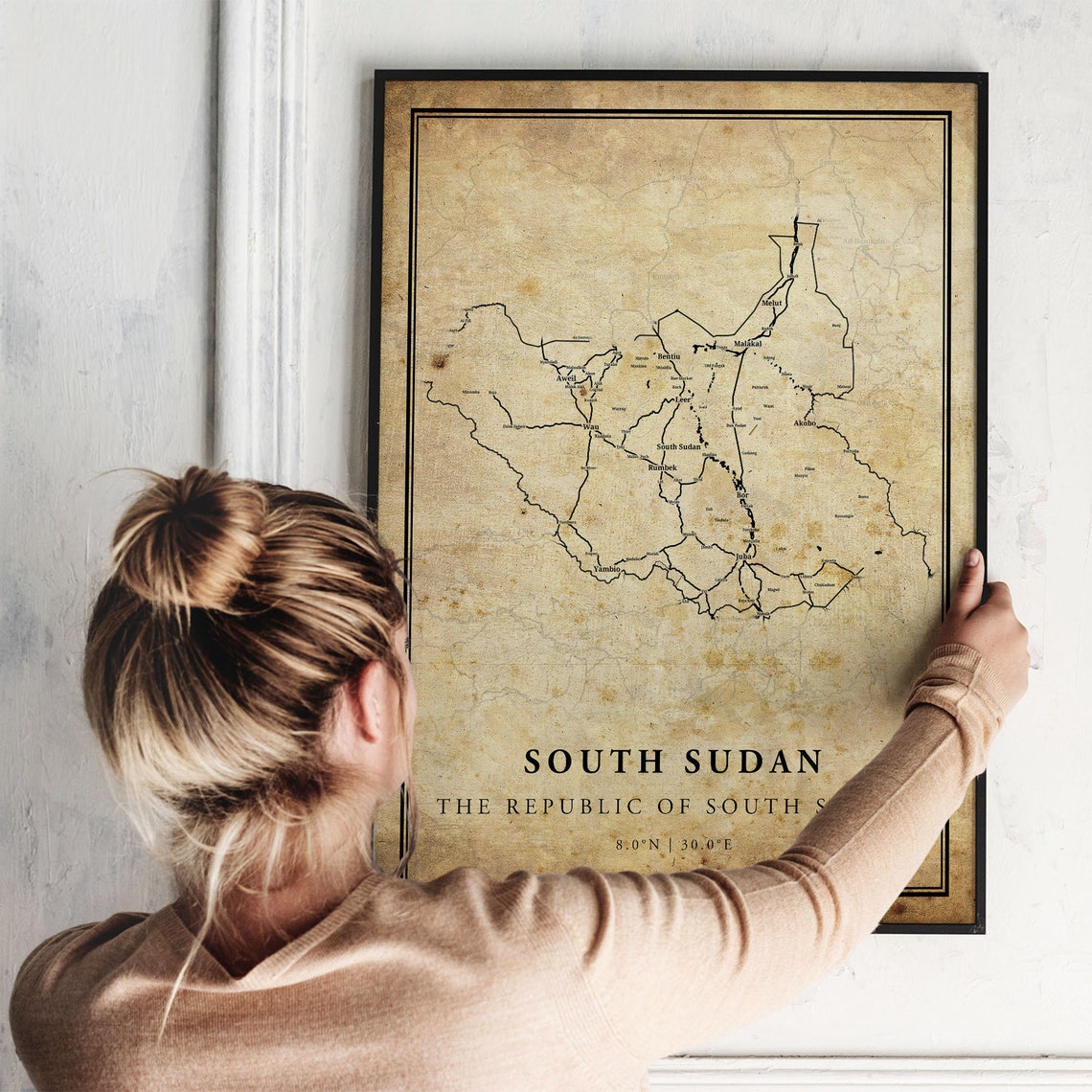 South Sudan Republic Vintage Country Map Antique Parchment Poster - Image 2