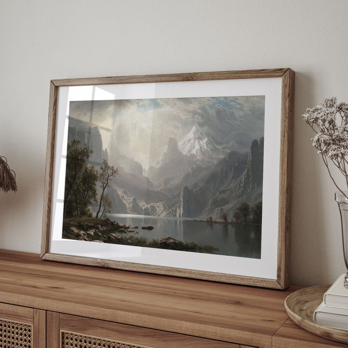 Snowy Peak Mountain Lake Vintage Dramatic Landscape Painting Poster - Image 4