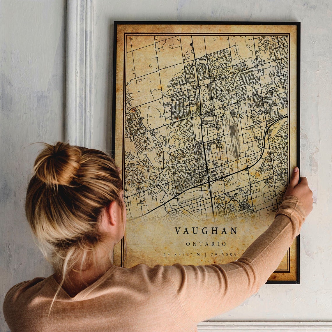 Vaughan Ontario Vintage Street Map Custom City Coordinate Art Poster - Image 2