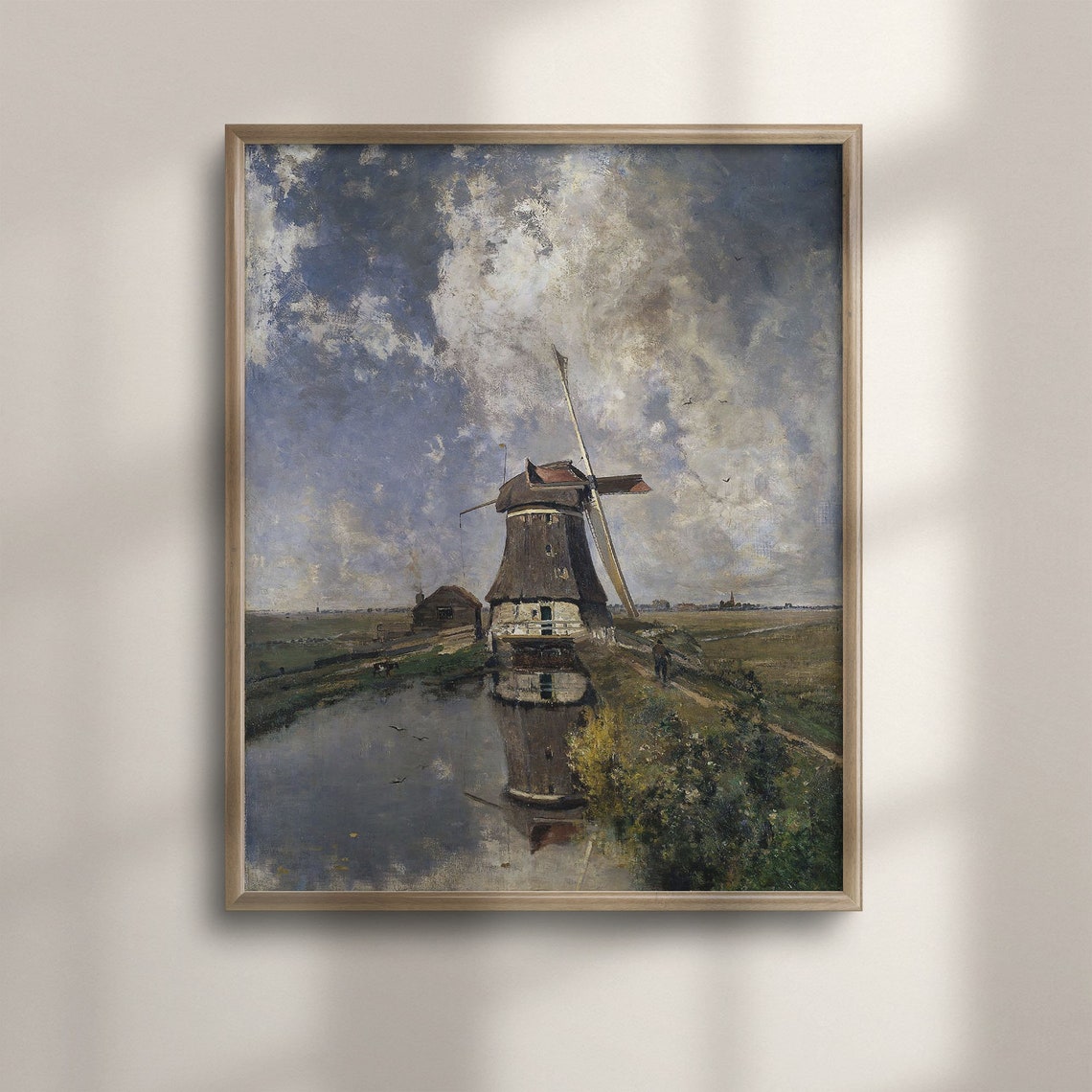 Dutch Windmill Canal Reflection Dramatic Sky Antique Landscape Poster - Image 4