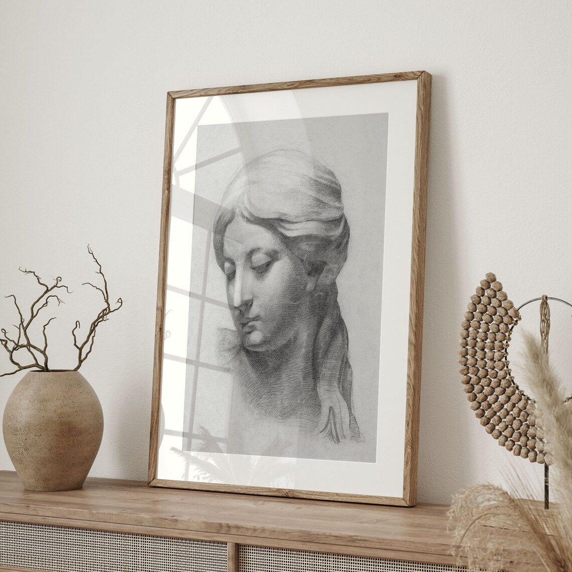 Classical Female Head Study Victorian Sketch Drawing Portrait Art Poster - Image 4