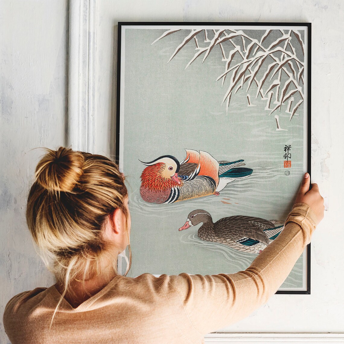 Mandarin Ducks Vintage Drawing Art Print - Image 3