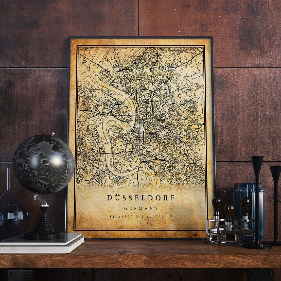 Dusseldorf Vintage Map Poster, Rustic Germany Travel Poster