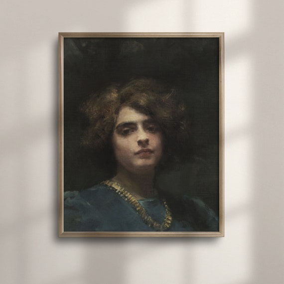Antique Woman Portrait Vintage Oil Painting Victorian Era Art Classic Wall Decor Moody Feminine Masterpiece Timeless Beauty C16 1102