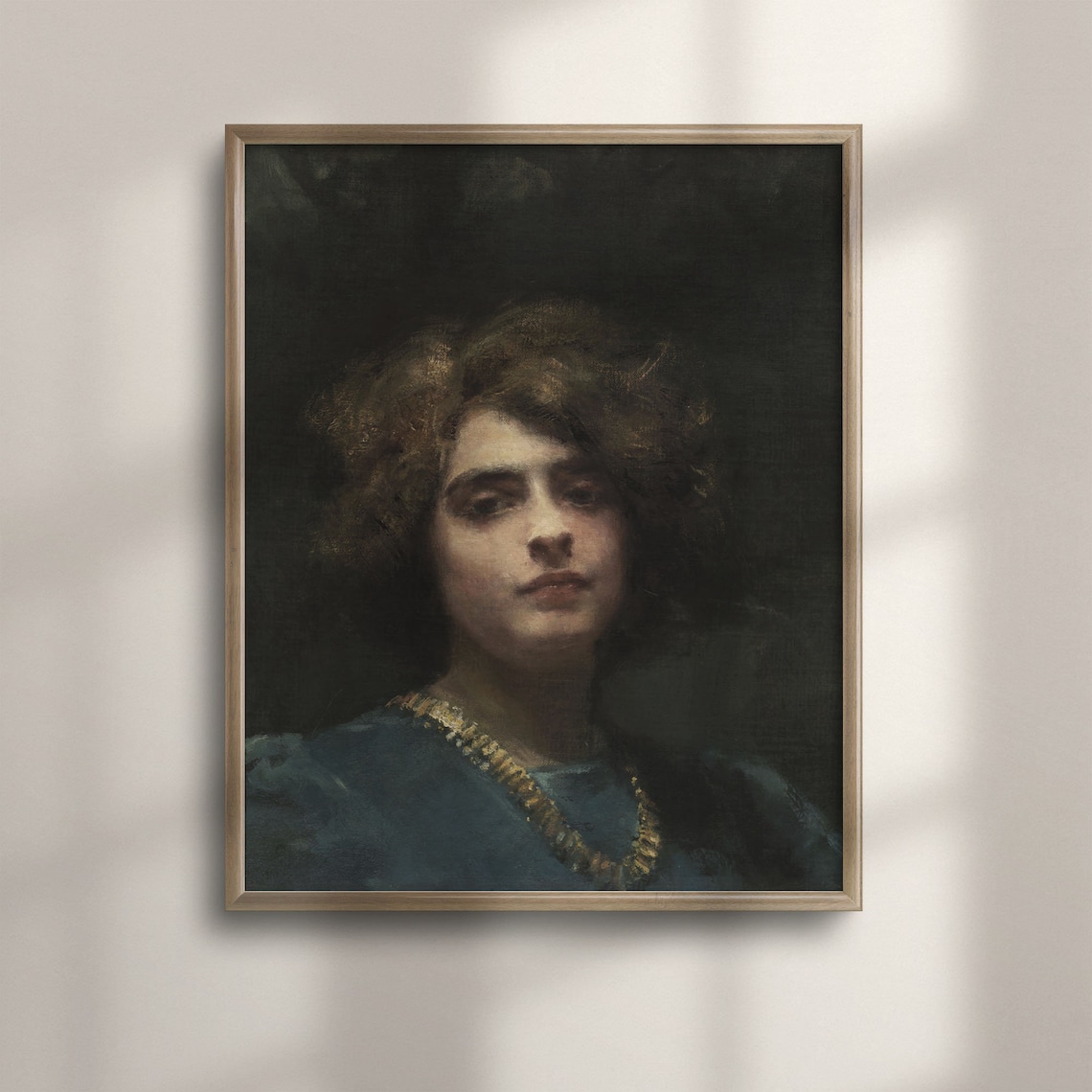 Antique Woman Portrait Gold Necklace Vintage Oil Painting Art Poster
