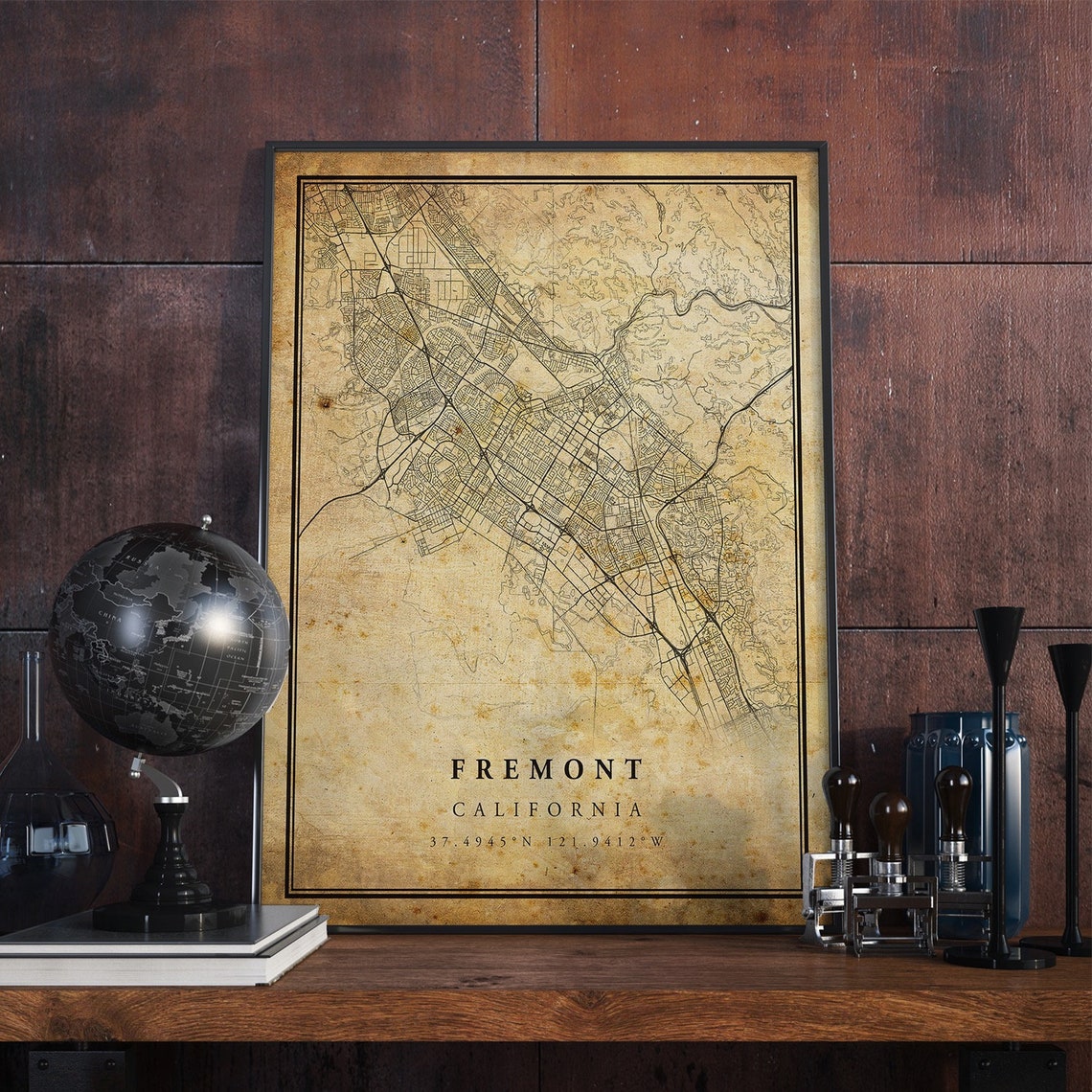 Fremont California Vintage City Street Map Coordinates Poster