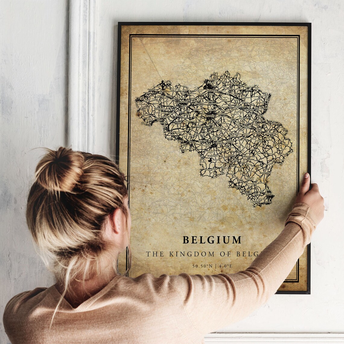 Belgium Kingdom Vintage Country Road Map Antique European Art Poster - Image 2