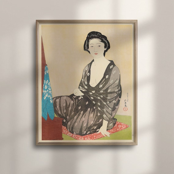 Hashiguchi Goyo Woman in Summer Kimono Japanese Woodblock Poster