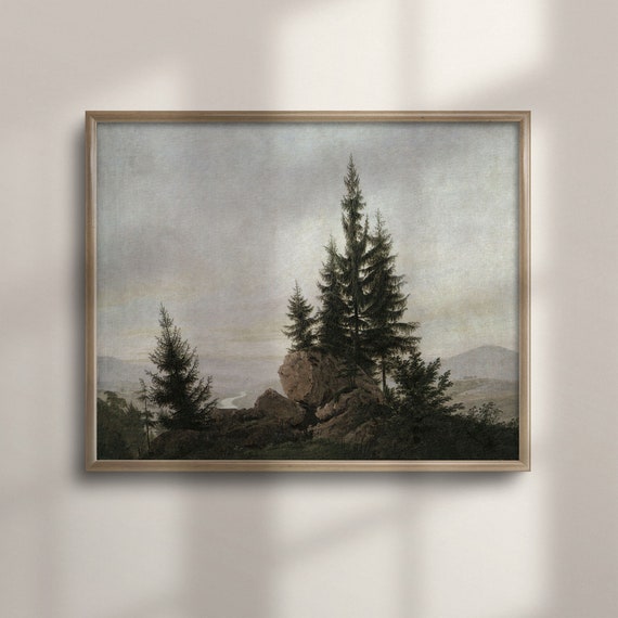 Rustic Cabin Decor Vintage Pine Tree And Mountain Painting Nature Inspired Art Perfect For Home Or Office Decor C16 234