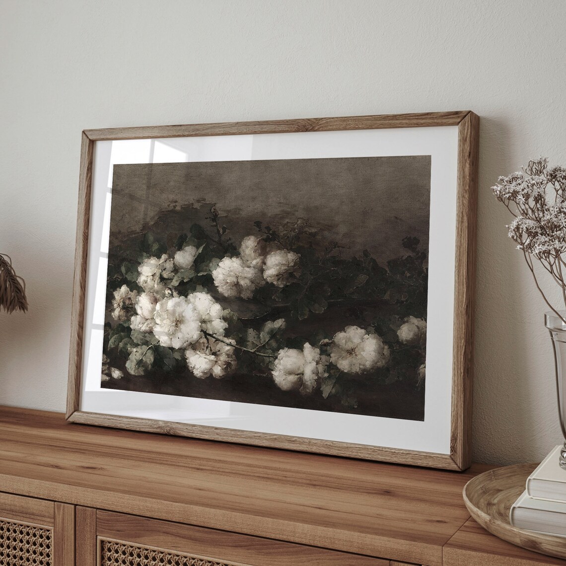 White Roses Dark Moody Antique Floral Still Life Painting Poster - Image 4