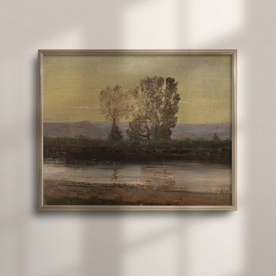 Farmhouse Decor Vintage Meadow And River Landscape Wall Art Country Painting Rustic Riverscape Unique Home Decoration C16 609