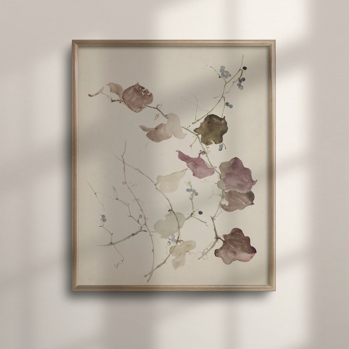 Autumn Vine Leaves and Berries Watercolor Botanical Sketch Poster