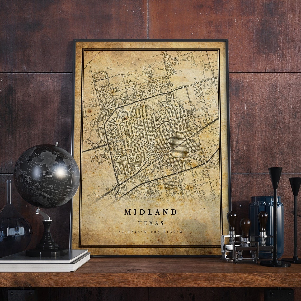 Midland Texas Vintage Street Map Sepia Aged Paper Style Poster