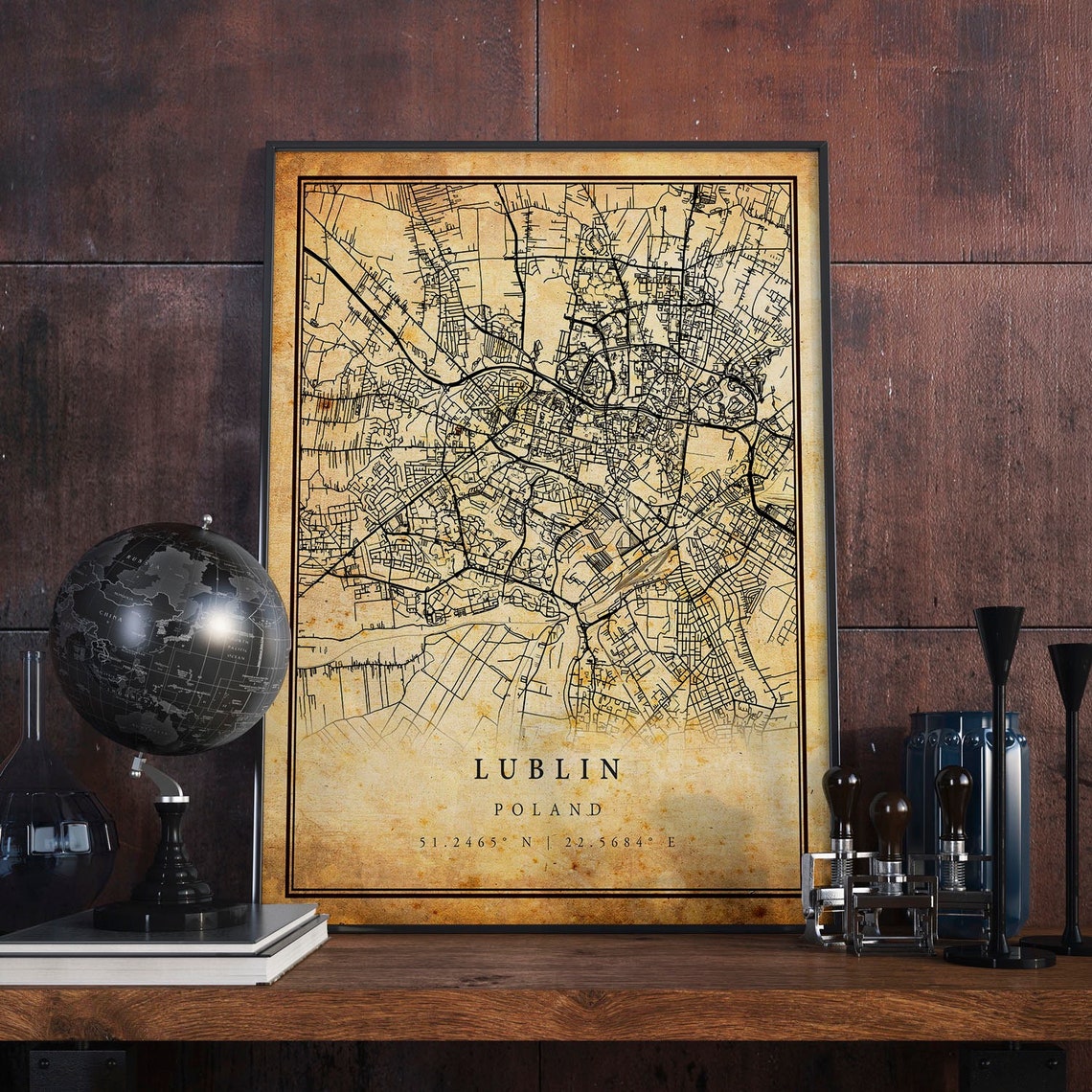 Lublin Poland Vintage Street Map Sepia Aged Paper Style Poster