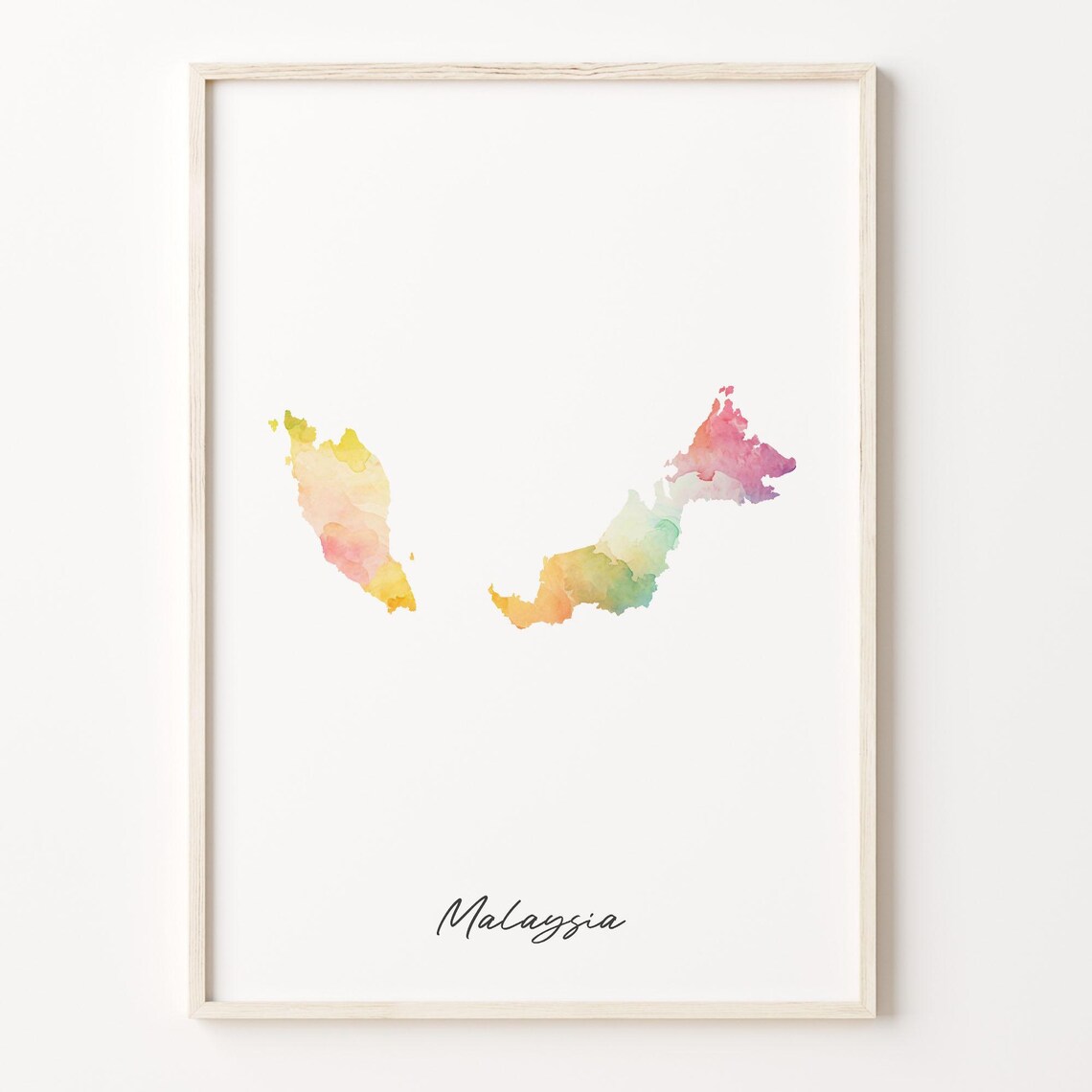 Malaysia Watercolor Country Map Vibrant Minimalist Travel Poster
