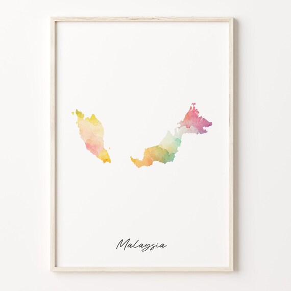 Malaysia Watercolor Country Map Vibrant Minimalist Travel Poster