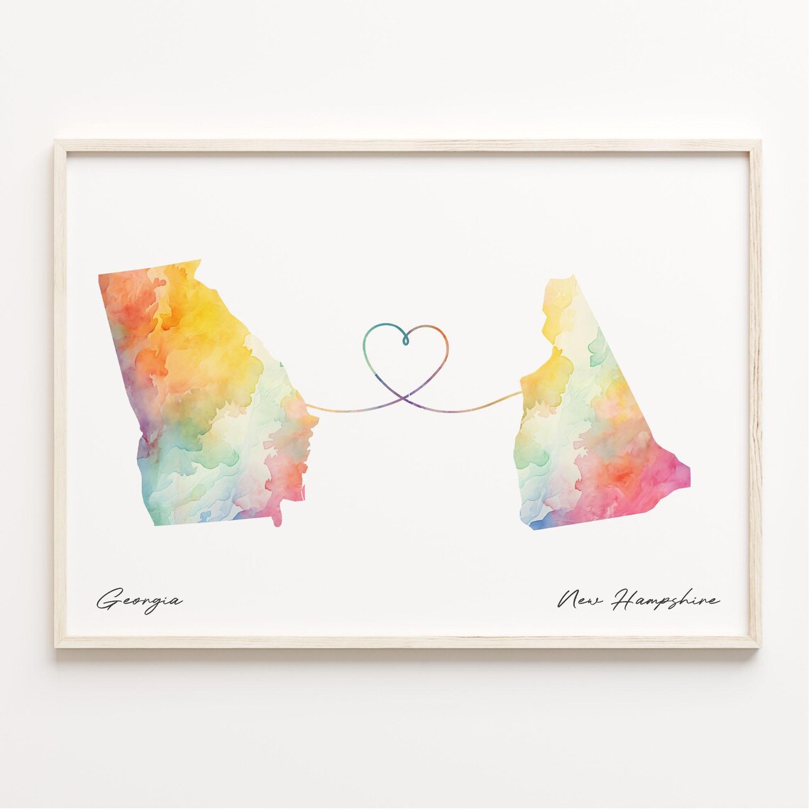 Georgia To New Hampshire Watercolor Map Art Print