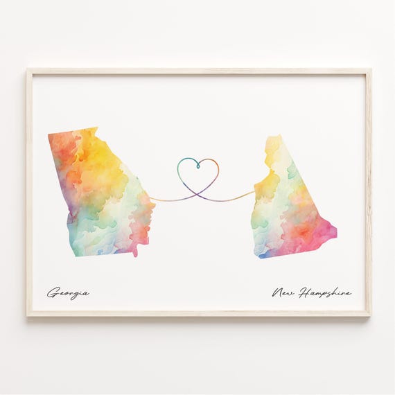 Georgia To New Hampshire Watercolor Map Art Print