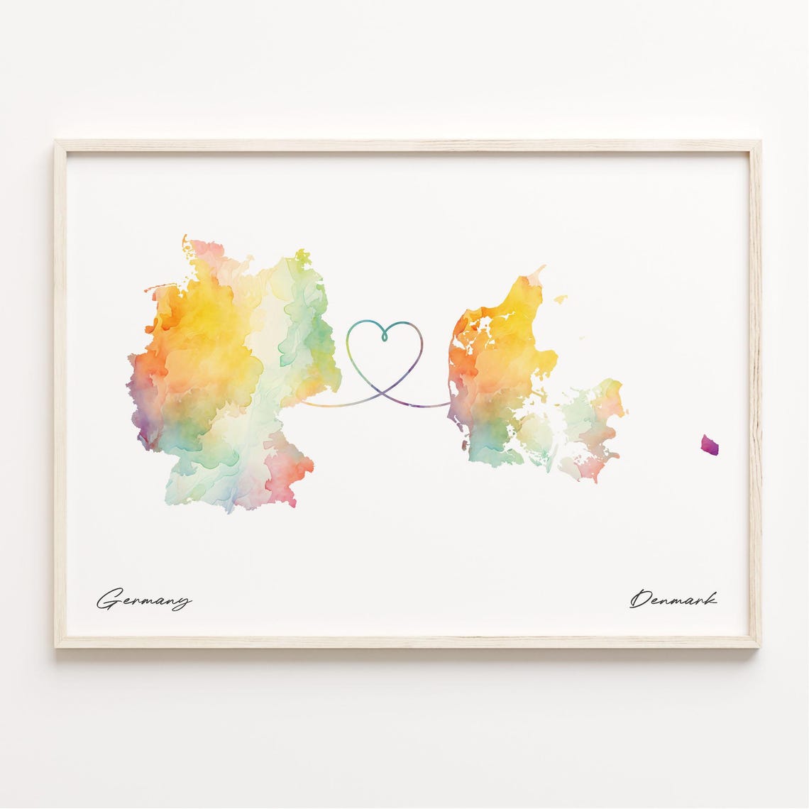 Germany To Denmark Long Distance Love Heart Connection Map Poster