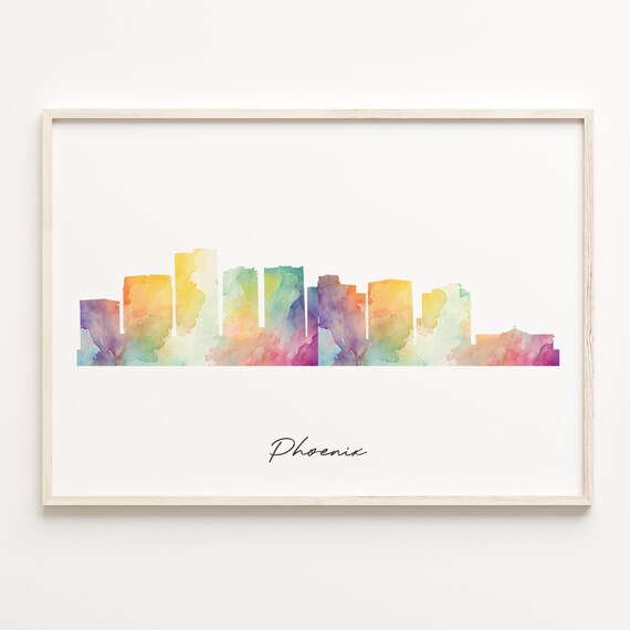 Phoenix Skyline Watercolor Rainbow Cityscape Arizona Art Poster