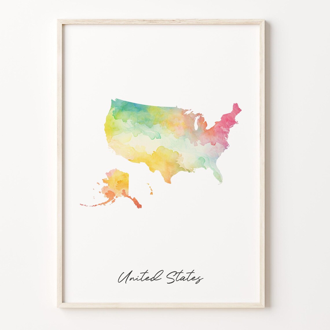 United States Watercolor Country Map Rainbow Wash Poster Minimalist