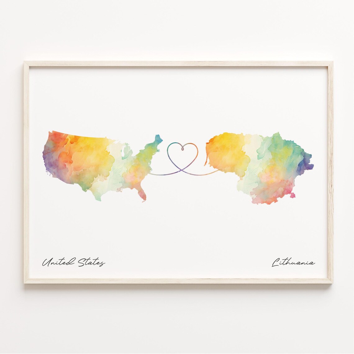 Us To Lithuania Watercolor Map Art Print