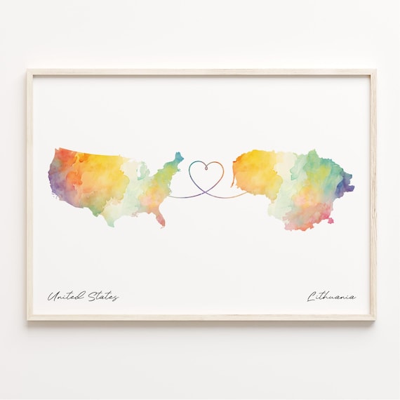 Us To Lithuania Watercolor Map Art Print