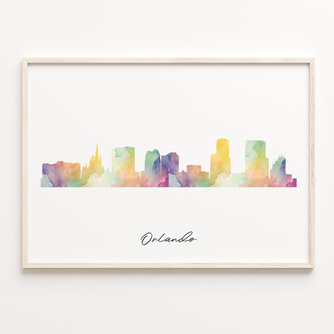 Orlando Florida Sunset Rainbow Watercolor City Skyline Poster