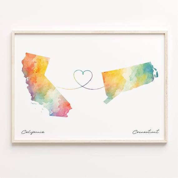 To Connecticut Print Watercolor Map Poster Connecticuter Gift Travel Wall Art Expatriate C231201