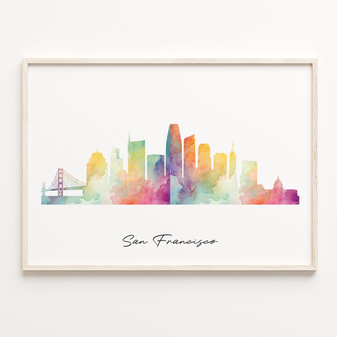 San Francisco Watercolor Skyline Poster with Golden Gate Bridge
