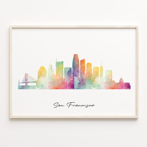 San Francisco Watercolor Skyline Poster with Golden Gate Bridge