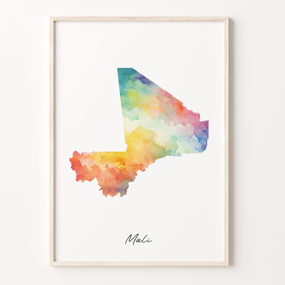 Mali Watercolor Country Map Vibrant Minimalist Travel Poster