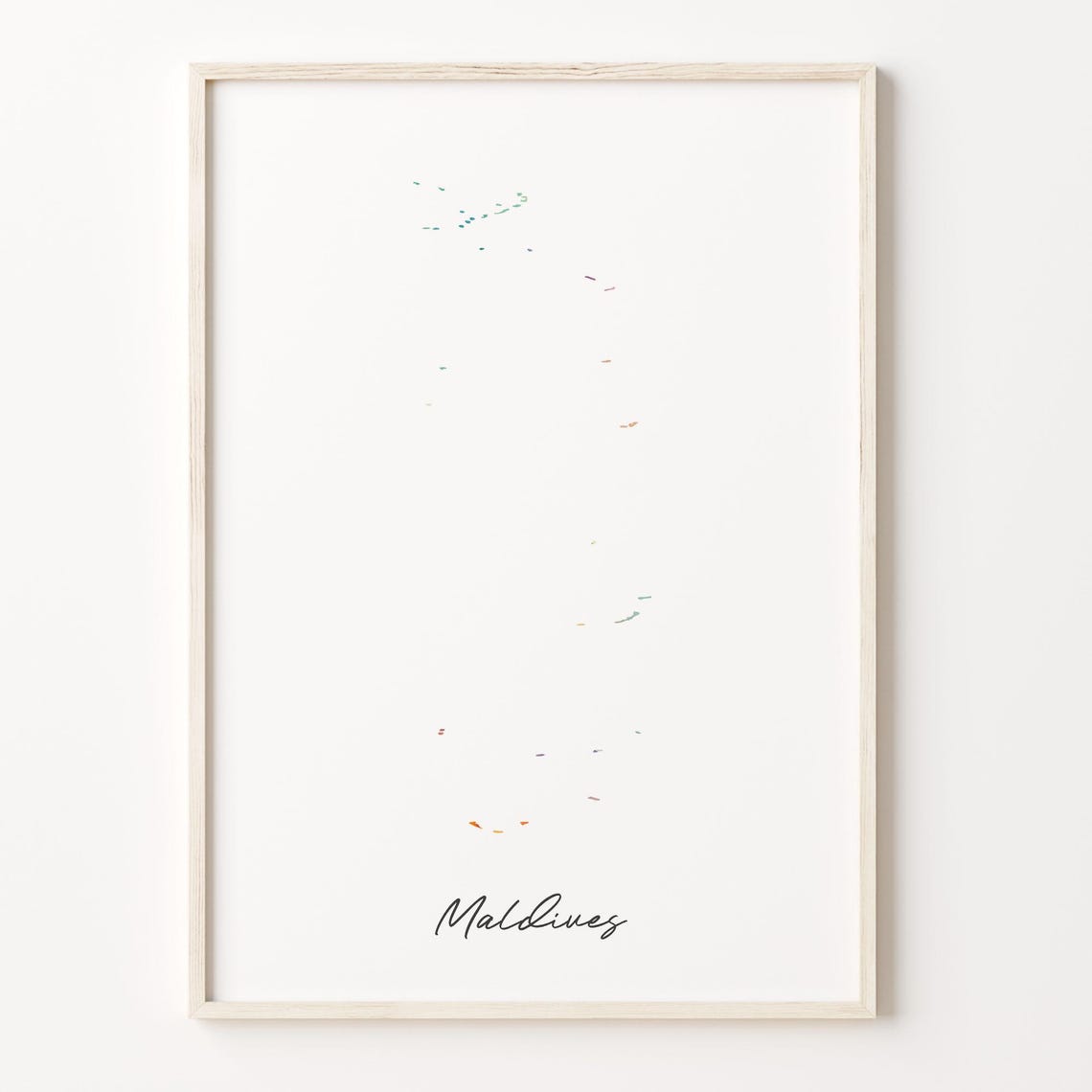 Maldives Watercolor Island Map Pastel Rainbow Silhouette Print