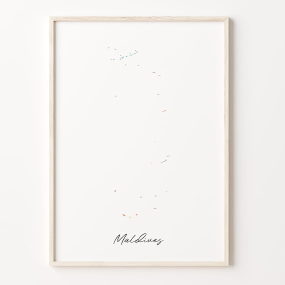 Maldives Watercolor Island Map Pastel Rainbow Silhouette Print