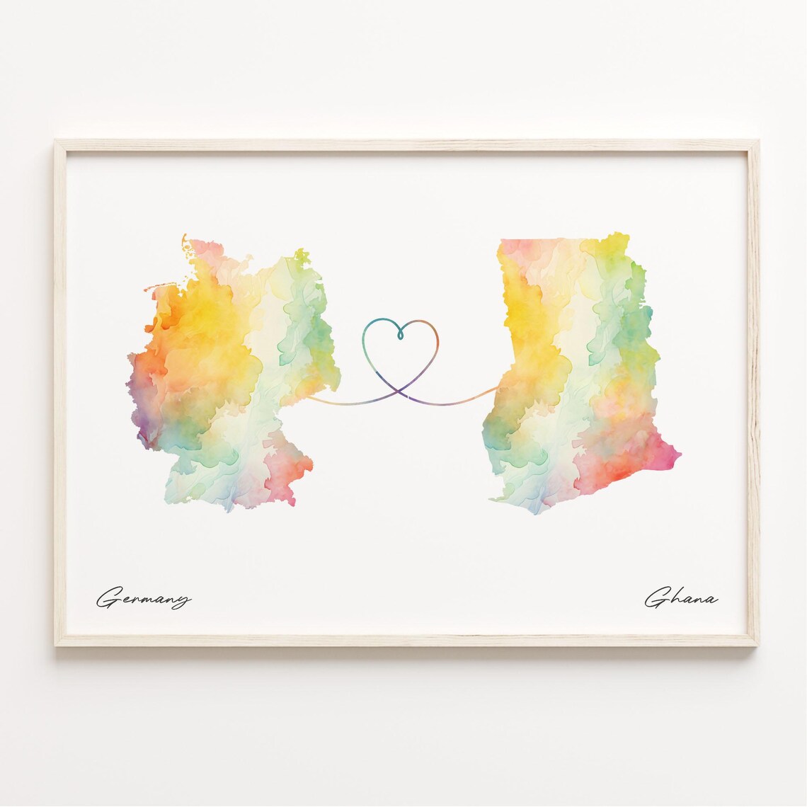 Germany To Ghana Watercolor Map Poster, Travel Print