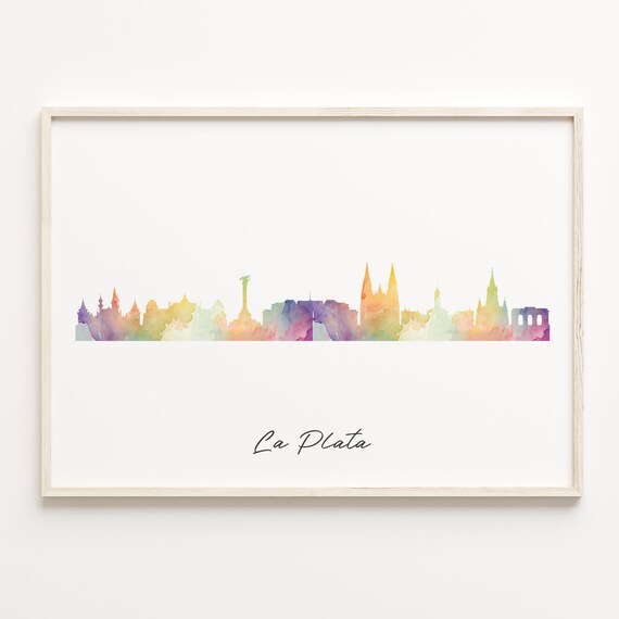 La Plata Argentina Watercolor Skyline Cityscape Travel Poster