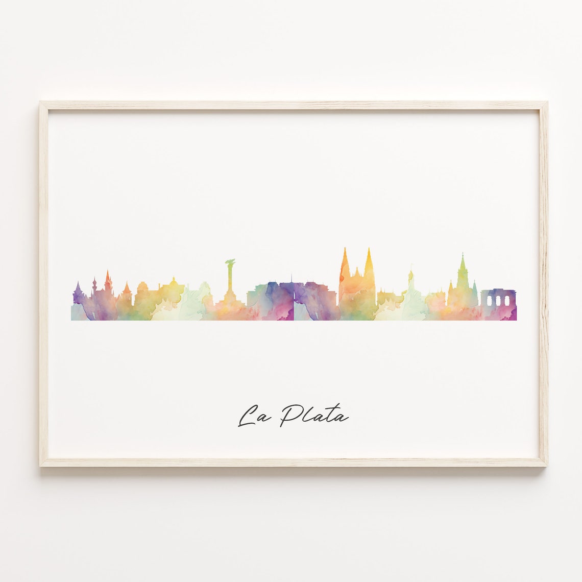 La Plata Argentina Watercolor Skyline Cityscape Travel Poster
