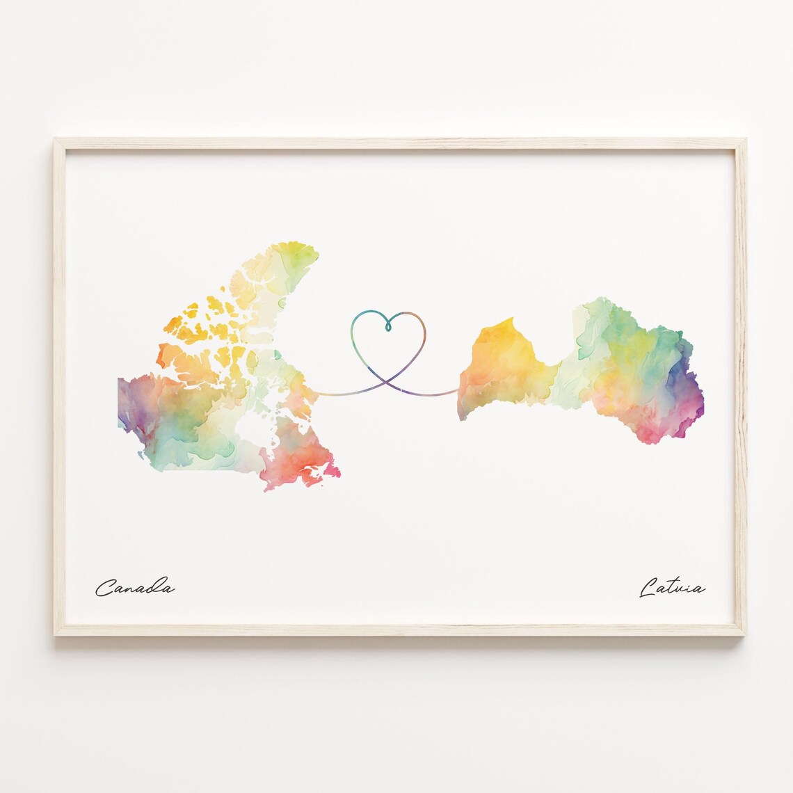 Canada to Latvia Watercolor Map Art Print