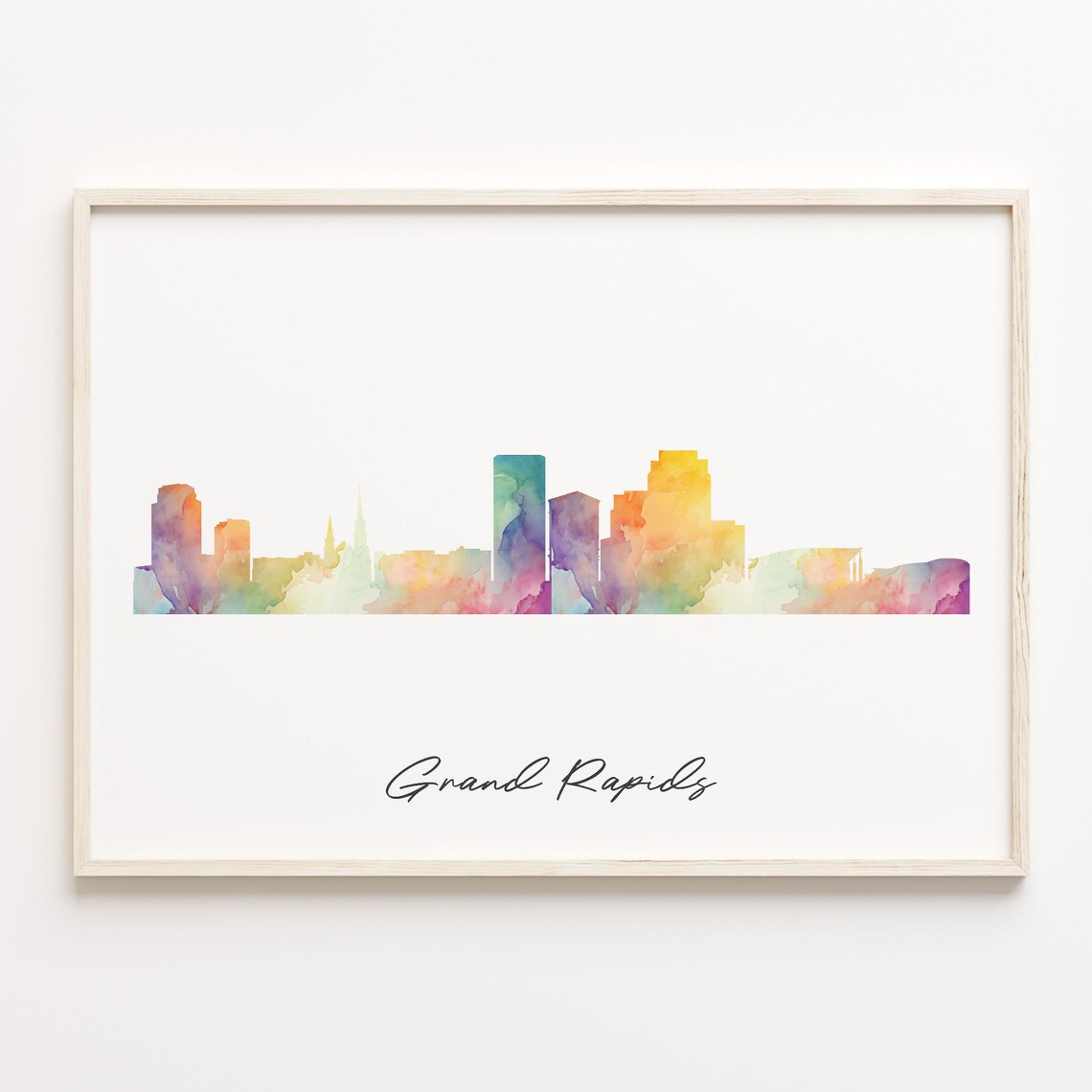Grand Rapids Watercolor Cityscape Skyline USA Travel Poster Art Decor